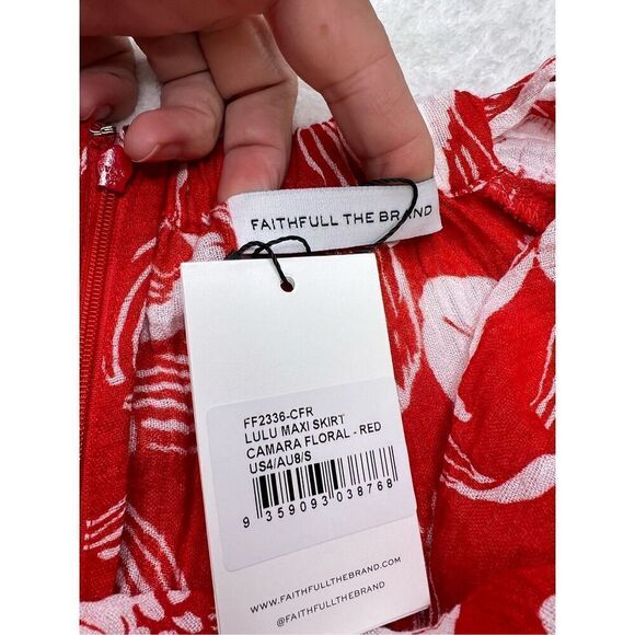 Faithfull the brand lulu size 4 red & white floral women’s zip back maxi skirt - Picture 10 of 13